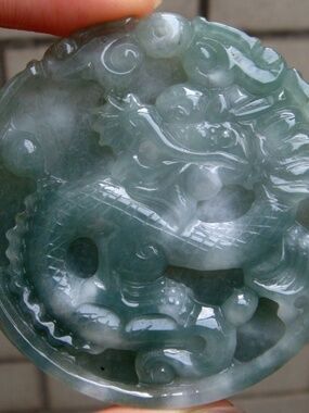 Certified Oilly Green Icy Jadeite Emerald Jade Carved Dragon Pendant【Grade A】